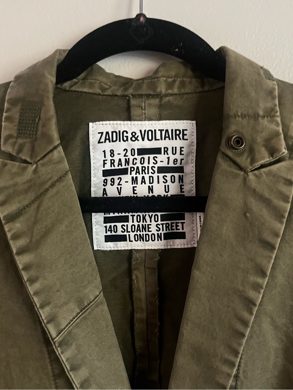 Zadig & Voltaire Military Patch Blazer Olive Khaki Distressed Jacket